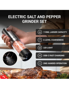 Juego de Molinillos Eléctricos de Sal y Pimienta ThermoMaven 110ml 2