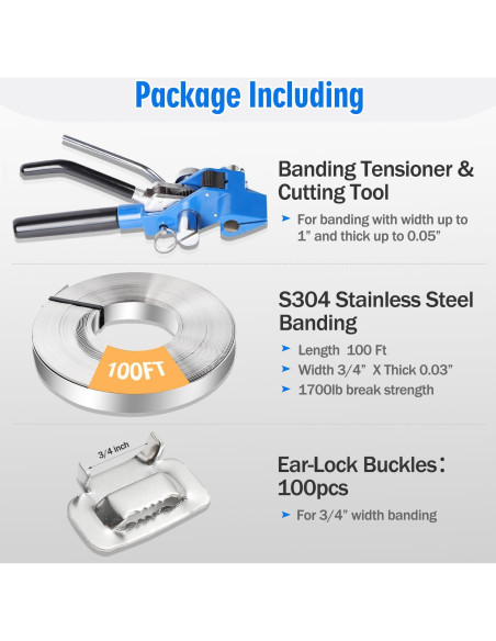 Kit de Banda de Acero Inoxidable YouBiXuan 30,48m Tensionador