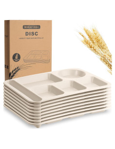 Pinkunn 8 Platos Divididos Irrompibles de Paja Beige 36x26 cm