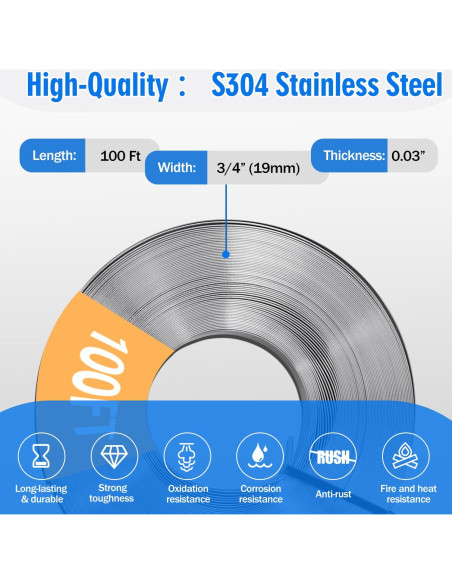 Kit de Banda de Acero Inoxidable YouBiXuan 30,48m Tensionador