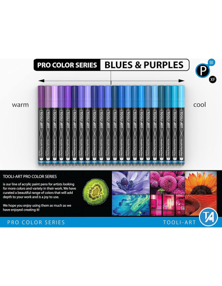 Marcadores de Pintura Acrílica TOOLI-ART 22 Tonos Azules y Morados 0.7mm