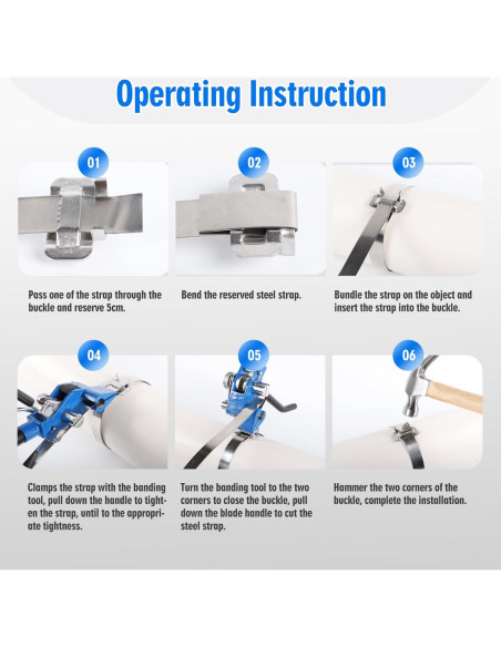 Kit de Banda de Acero Inoxidable YouBiXuan 30,48m Tensionador