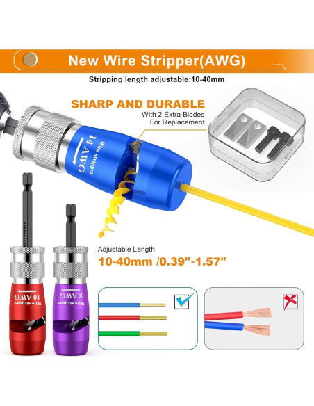 Destripador de Cables Luckyway 3 PCS 10-14 AWG Colorido