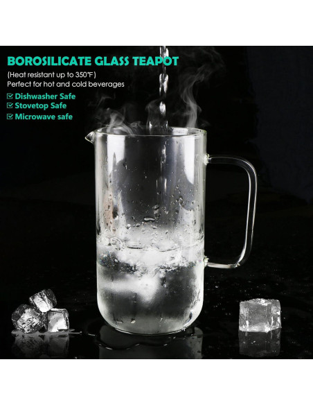 Tetera de vidrio Aquach 51oz con infusor de acero inoxidable