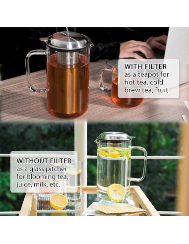 Tetera de vidrio Aquach 51oz con infusor de acero inoxidable