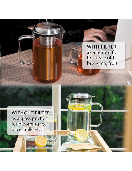 Tetera de vidrio Aquach 51oz con infusor de acero inoxidable