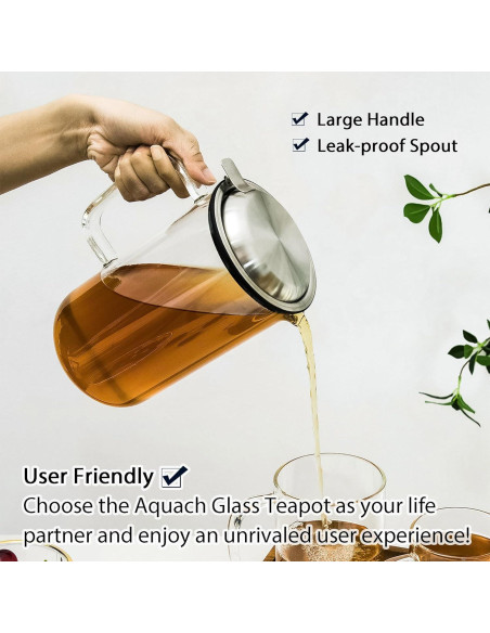 Tetera de vidrio Aquach 51oz con infusor de acero inoxidable