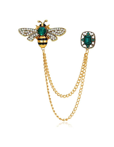 Broche de Insecto Abeja de Cristal XUN Zhe con Cadena 3x2cm