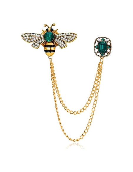 Broche de Insecto Abeja de Cristal XUN Zhe con Cadena 3x2cm