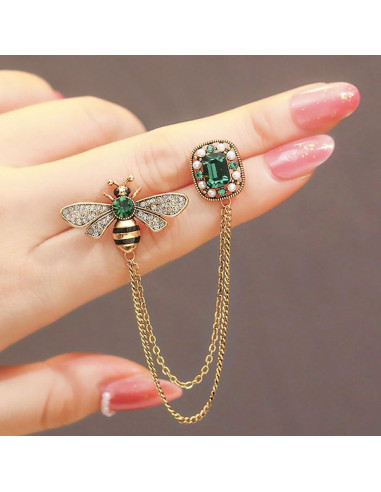 Broche de Insecto Abeja de Cristal XUN Zhe con Cadena 3x2cm