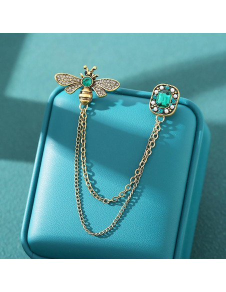Broche de Insecto Abeja de Cristal XUN Zhe con Cadena 3x2cm