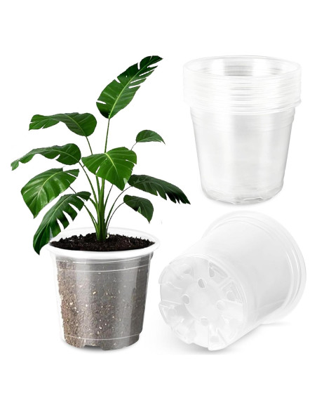 Macetas de Plástico Transparentes Augshy 10cm - 36 Piezas con Drenaje
