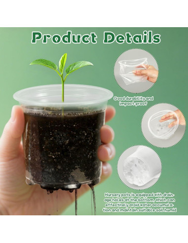 Macetas de Plástico Transparentes Augshy 10cm - 36 Piezas con Drenaje