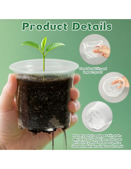 Macetas de Plástico Transparentes Augshy 10cm - 36 Piezas con Drenaje