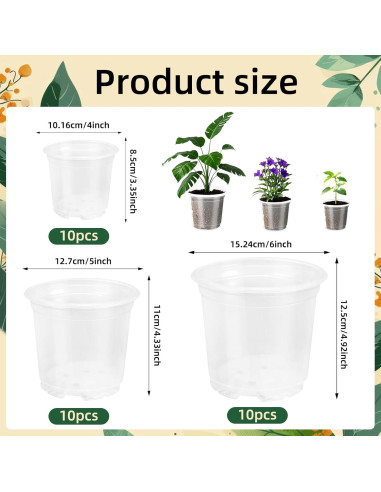 Macetas de Plástico Transparentes Augshy 10cm - 36 Piezas con Drenaje