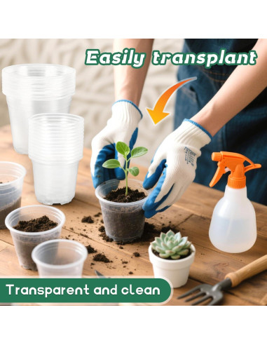 Macetas de Plástico Transparentes Augshy 10cm - 36 Piezas con Drenaje