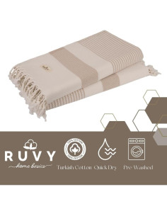 Ruvy Toallas de Playa Turcas 2 Pack 100% Algodón Beige 102x183cm 2