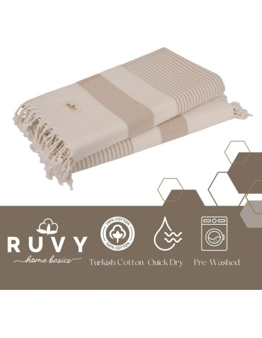 Ruvy Toallas de Playa Turcas 2 Pack 100% Algodón Beige 102x183cm