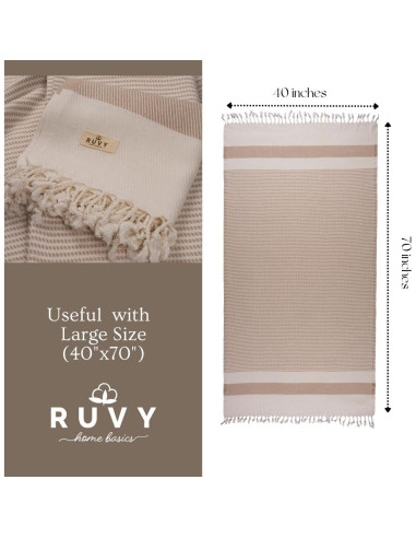 Ruvy Toallas de Playa Turcas 2 Pack 100% Algodón Beige 102x183cm