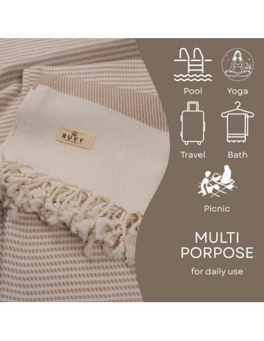 Ruvy Toallas de Playa Turcas 2 Pack 100% Algodón Beige 102x183cm