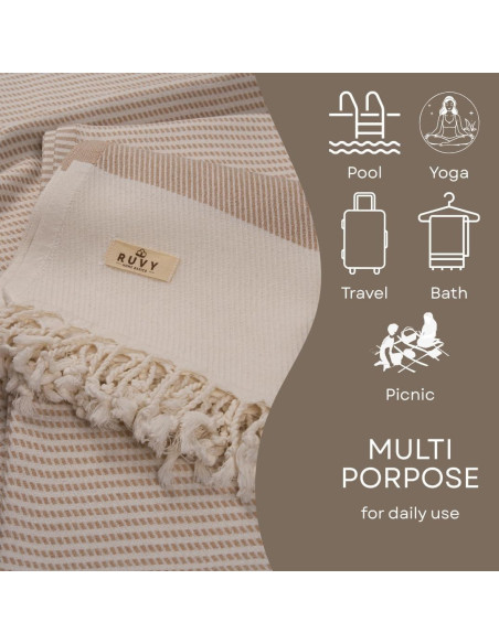 Ruvy Toallas de Playa Turcas 2 Pack 100% Algodón Beige 102x183cm