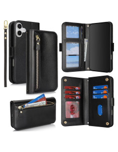 Funda Cartera Jaorty para iPhone 16 con Bloqueo RFID - Negro