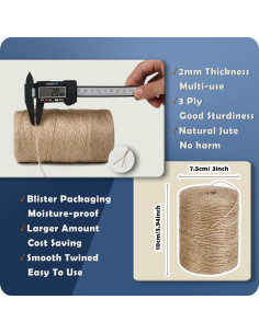 Cuerda de Yute Natural 100% PH PERKHOMY 245M 2mm para Manualidades 2