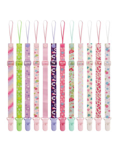 Paquete de 12 Clips para Chupetes Multicolor Ajustables 32-46.5cm