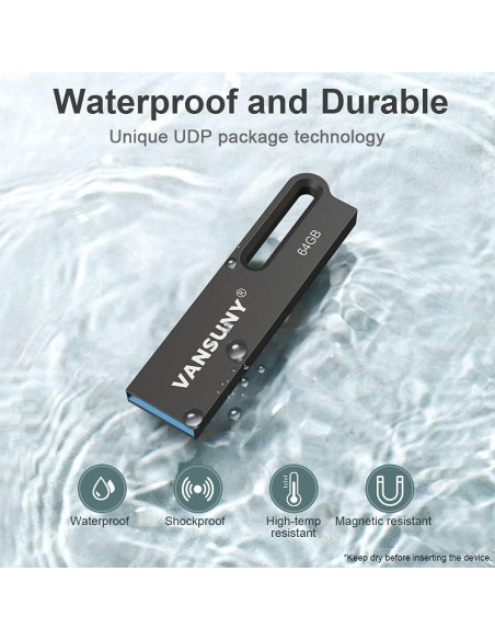 Vansuny 5 Pack USB 3.0 64GB Metal Impermeable Alta Velocidad Vansuny 5 Pack USB 3.0 64GB Metal Impermeable Alta Velocidad