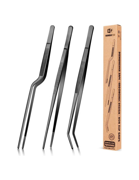 Juego de Pinzas de Cocina BUNDLEPRO 25.4 cm Acero Inoxidable Negro