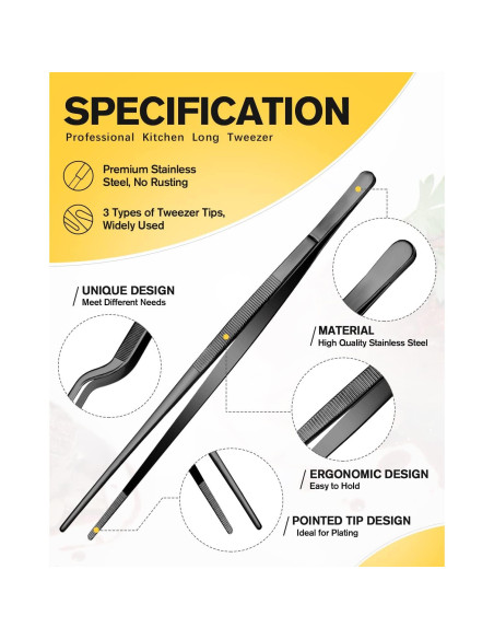 Juego de Pinzas de Cocina BUNDLEPRO 25.4 cm Acero Inoxidable Negro