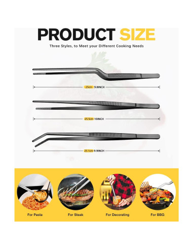 Juego de Pinzas de Cocina BUNDLEPRO 25.4 cm Acero Inoxidable Negro