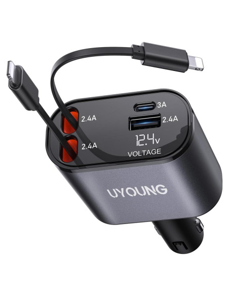 Cargador de Coche Rápido 20W Shiyue con 2 Cables Lightning 80cm Cargador de Coche Rápido 20W Shiyue con 2 Cables Lightning 80cm