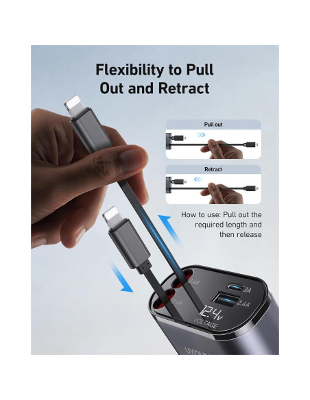 Cargador de Coche Rápido 20W Shiyue con 2 Cables Lightning 80cm Cargador de Coche Rápido 20W Shiyue con 2 Cables Lightning 80cm