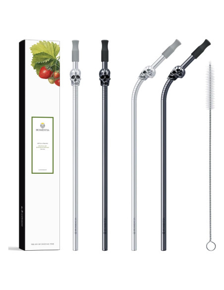 Popotes de Acero Inoxidable Homestia Set de 4 Calaveras 26.67 cm