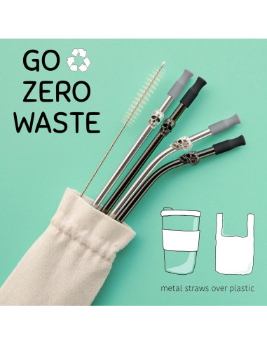 Popotes de Acero Inoxidable Homestia Set de 4 Calaveras 26.67 cm