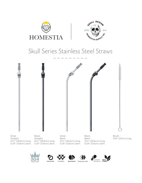 Popotes de Acero Inoxidable Homestia Set de 4 Calaveras 26.67 cm