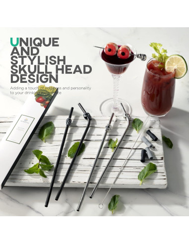 Popotes de Acero Inoxidable Homestia Set de 4 Calaveras 26.67 cm