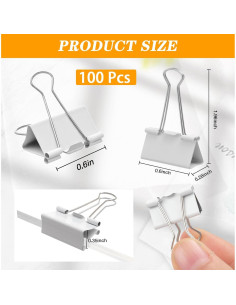 Jetec 100 Clips de Metal Blancos 15mm Reutilizables para Oficina 2