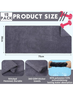 Toallas de Microfibra Handepo 12 Pcs 30x76 cm Absorbentes 2