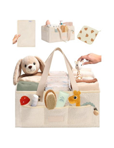 Organizador de Pañales Toodly Beige con Almohadilla y Pañuelo Oso