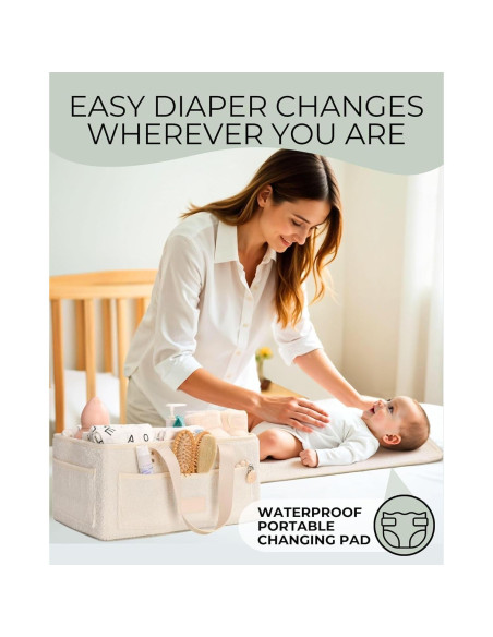 Organizador de Pañales Toodly Beige con Almohadilla y Pañuelo Oso