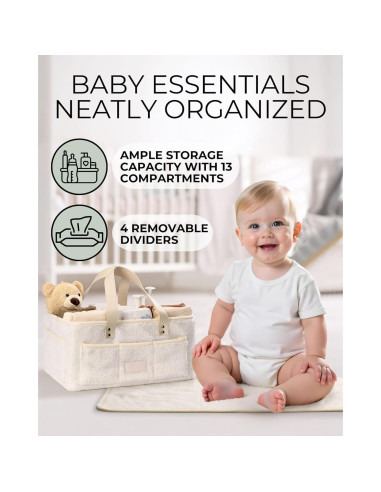 Organizador de Pañales Toodly Beige con Almohadilla y Pañuelo Oso