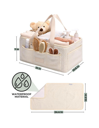 Organizador de Pañales Toodly Beige con Almohadilla y Pañuelo Oso