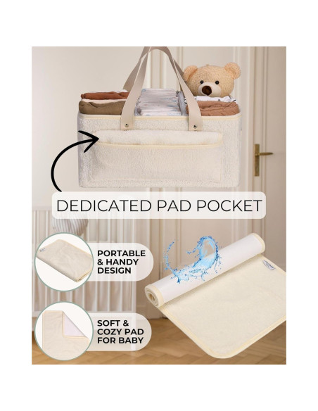 Organizador de Pañales Toodly Beige con Almohadilla y Pañuelo Oso
