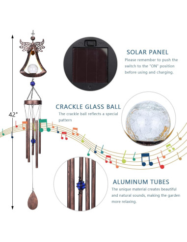 Campana de Viento Solar Taman Ángel 106.68 cm LED Decorativa