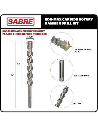 Broca SDS MAX 38mm x 38mm x 381mm Sabre Tools Carburo