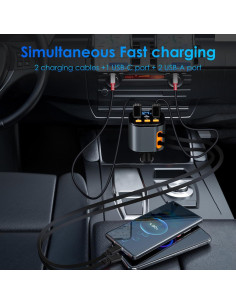 Cargador de Coche Retráctil 5 en 1 MQOUNY 90W USB-C 2