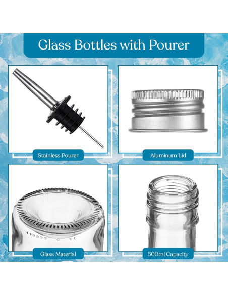 Juego de 4 Botellas de Vidrio Baderke 500ml con Vertedores