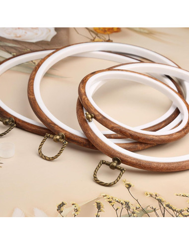 Kit de 5 Aros de Bordado Joyangy 12 cm Madera Imitada